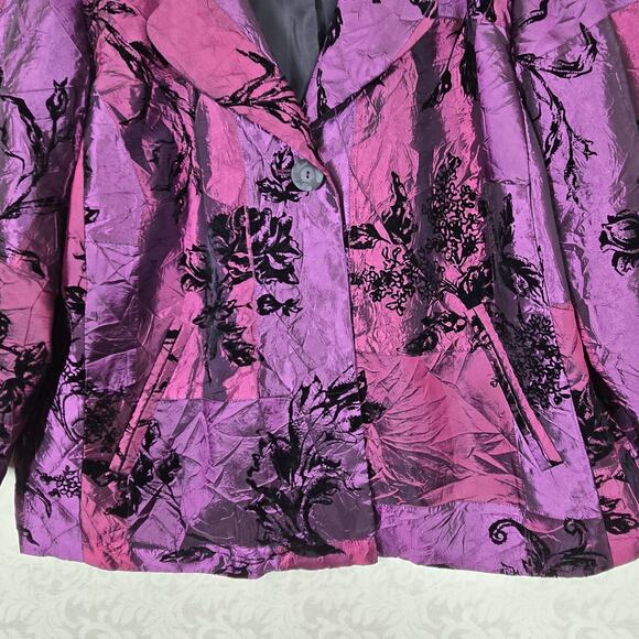 Susan Graver Patchwork Satin Burnout Velvet Jacket sz 2X Purple Black Cocktail - Picture 3 of 16
